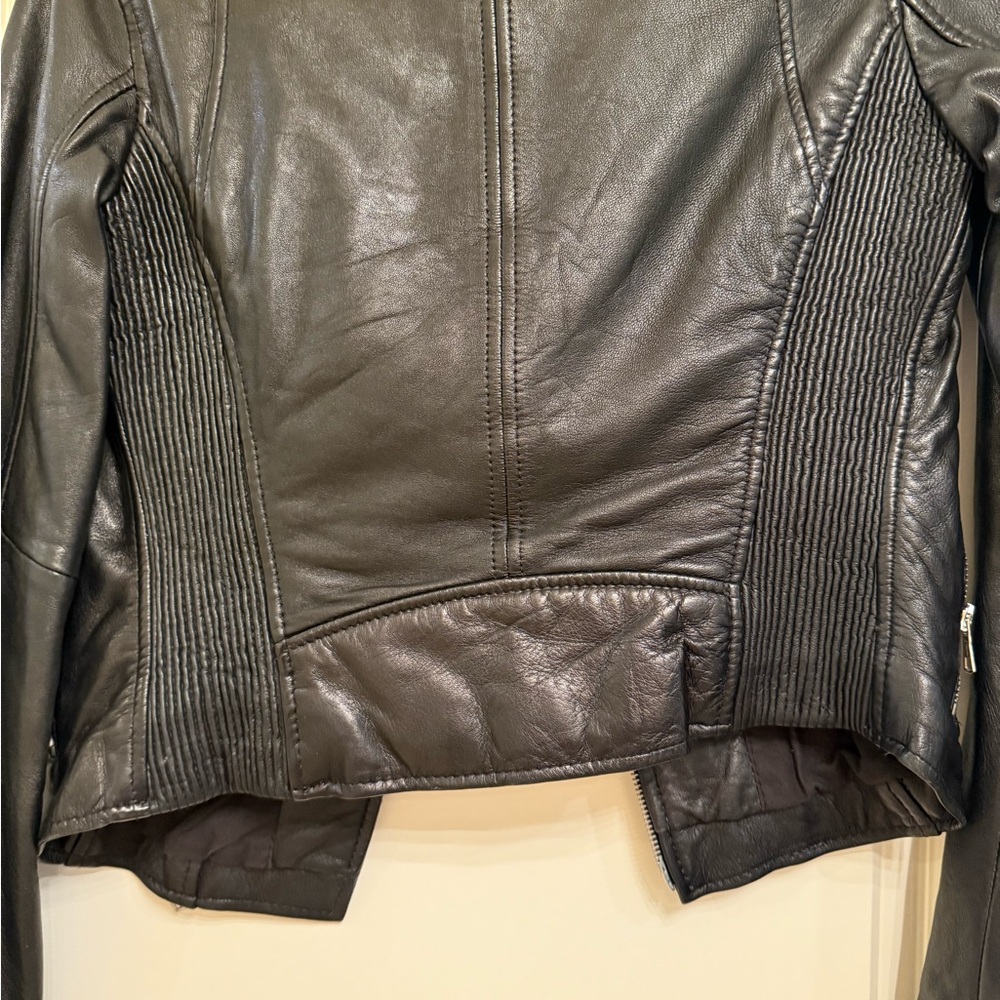 Zara Black Leather Biker Jacket with Silver Accents NWT - Picture 4 of 5